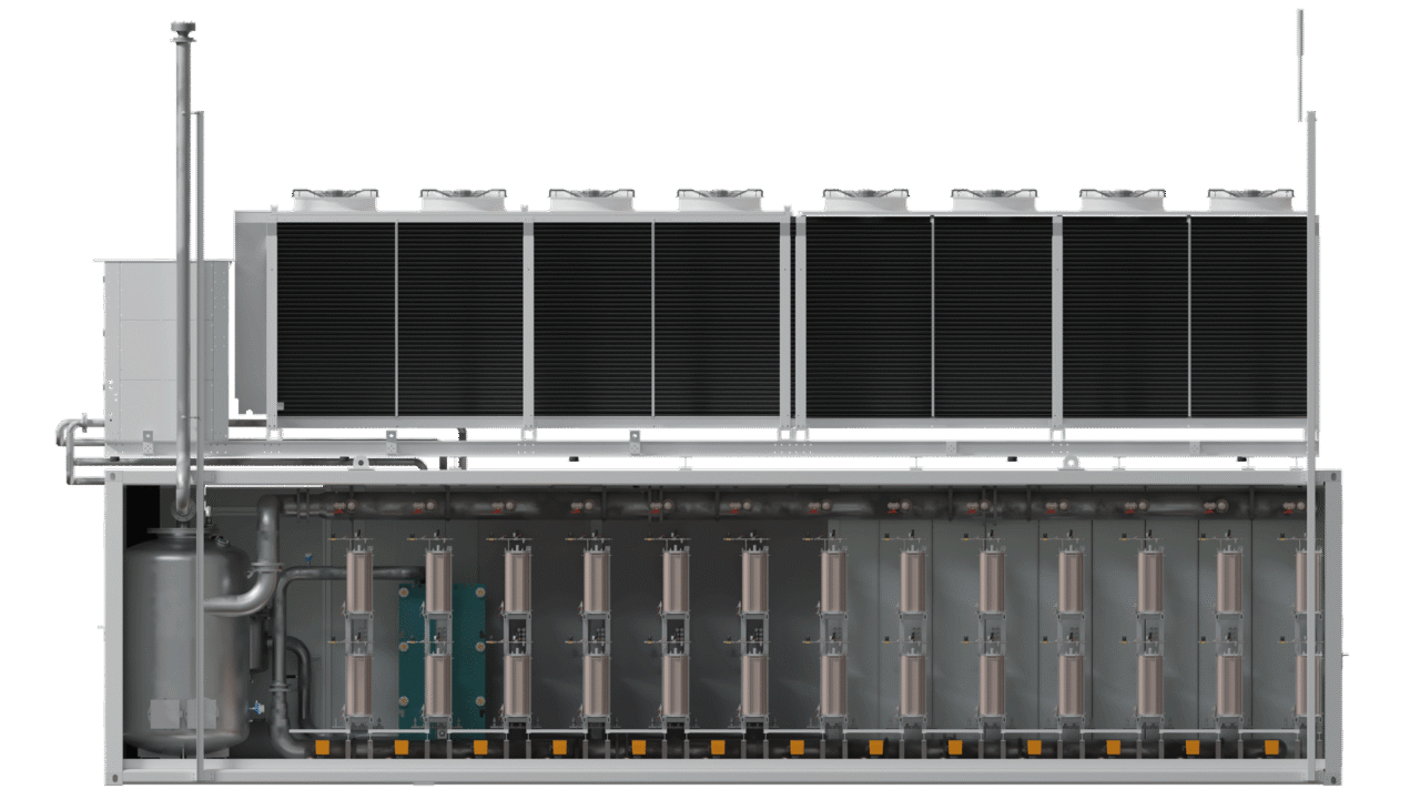 AEM Nexus 2500 electrolyzer with Stack T modules, side view showing integrated system design