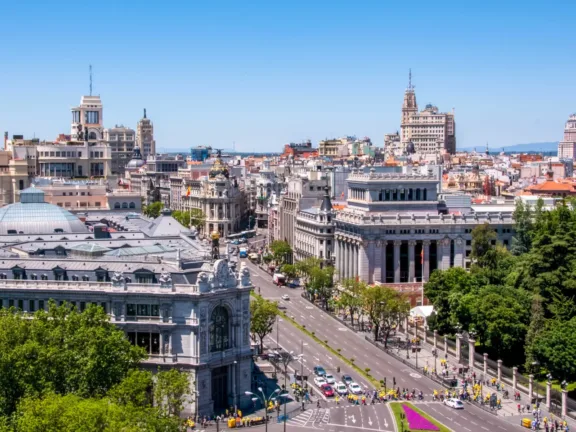 A panoramic skyline view in Madrid, Spain